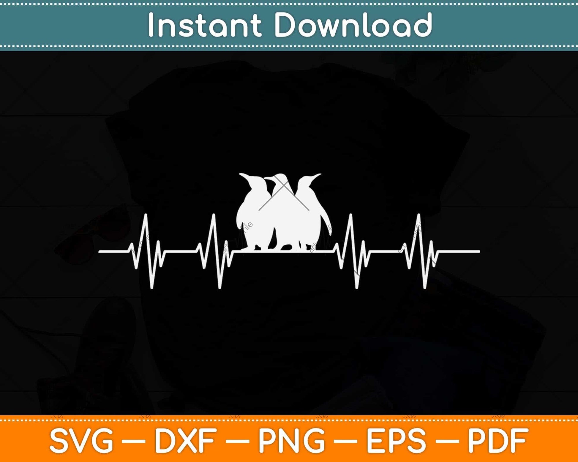 Zoo Animal Penguin Heartbeat Svg Png Dxf Digital Cutting File